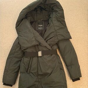 Noize Alpine Green Mid Length Hooded Puffer